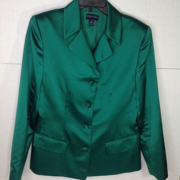 Anne Klein Green Satin Blazer Holiday Formal - Picture 1 of 5